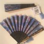 2 floral hand fans foldable cloth metallic tassel 9 in plastic new