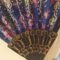 2 floral hand fans foldable cloth metallic tassel 9 in plastic new
