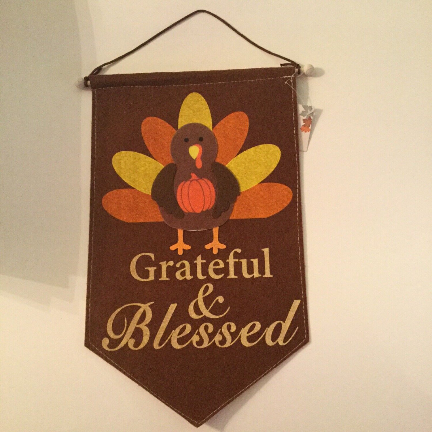 Thanksgiving Holiday Decor Grateful & Blessed sign turkey hanger door wall fall