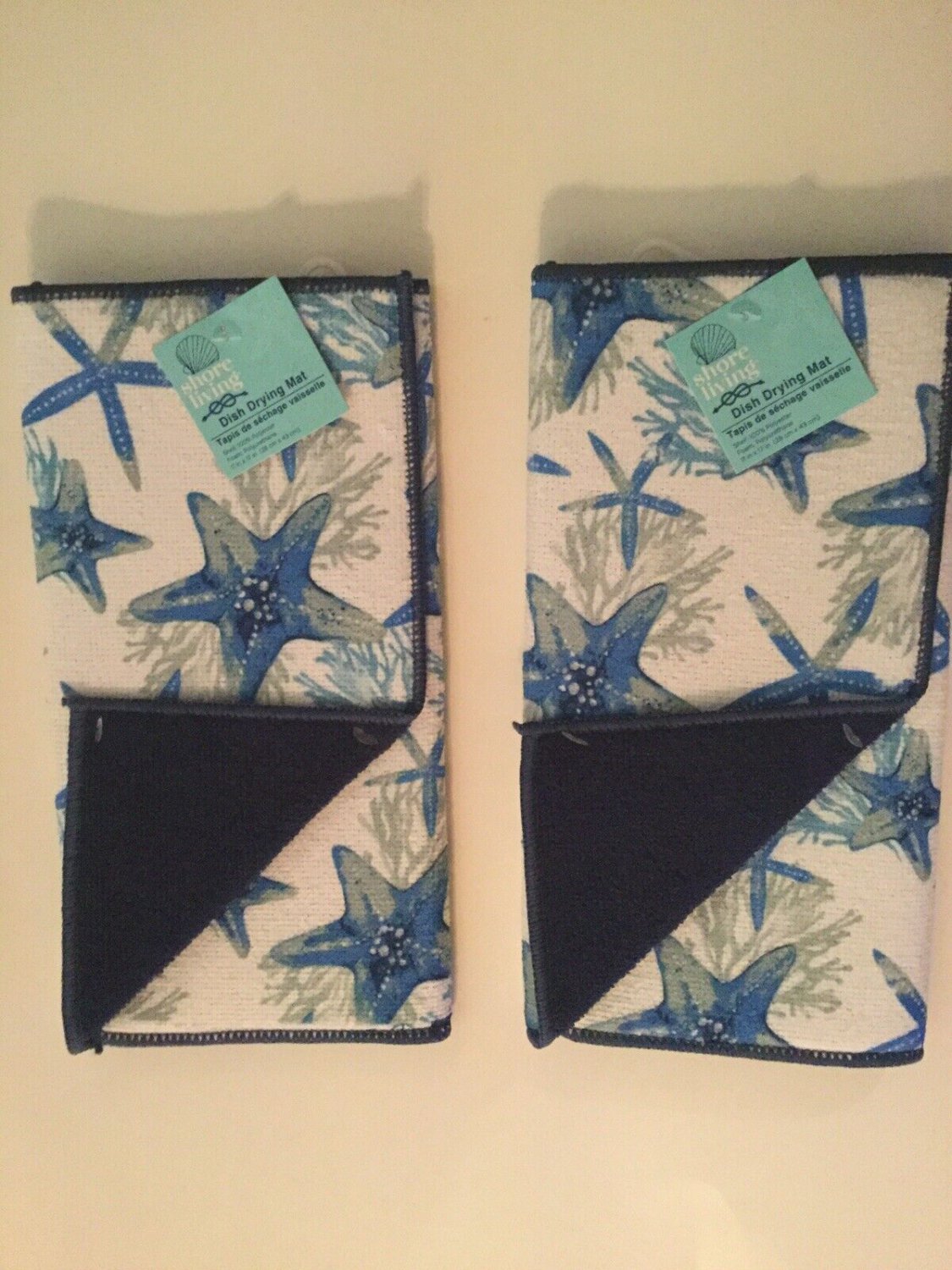 Kitchen 2 pc dish drying mat sea beach starfish Shore Living blue 11x17 in