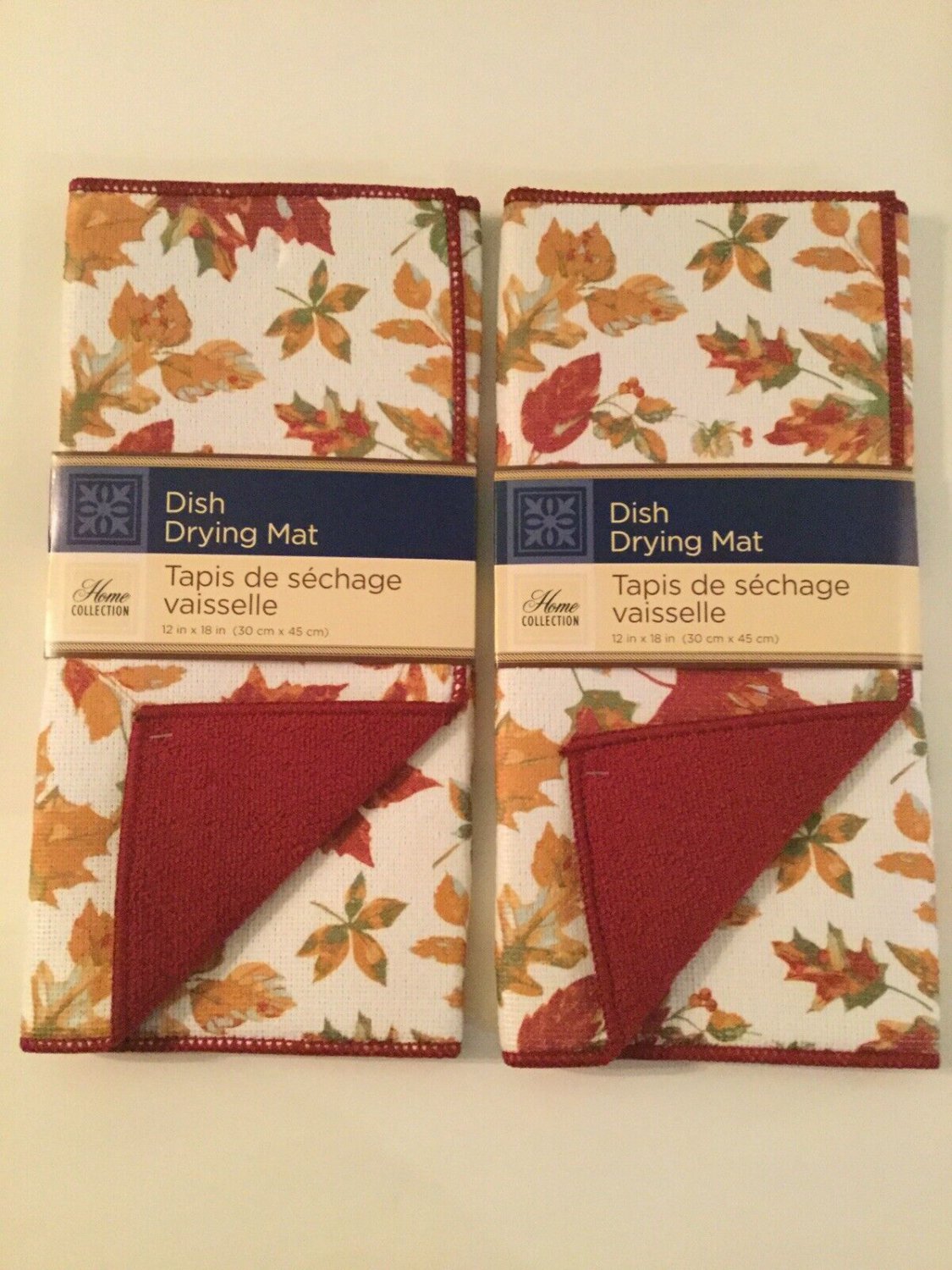 Halloween kitchen 2 pc dish drying mat leaves acorns 12x18 in fall orange