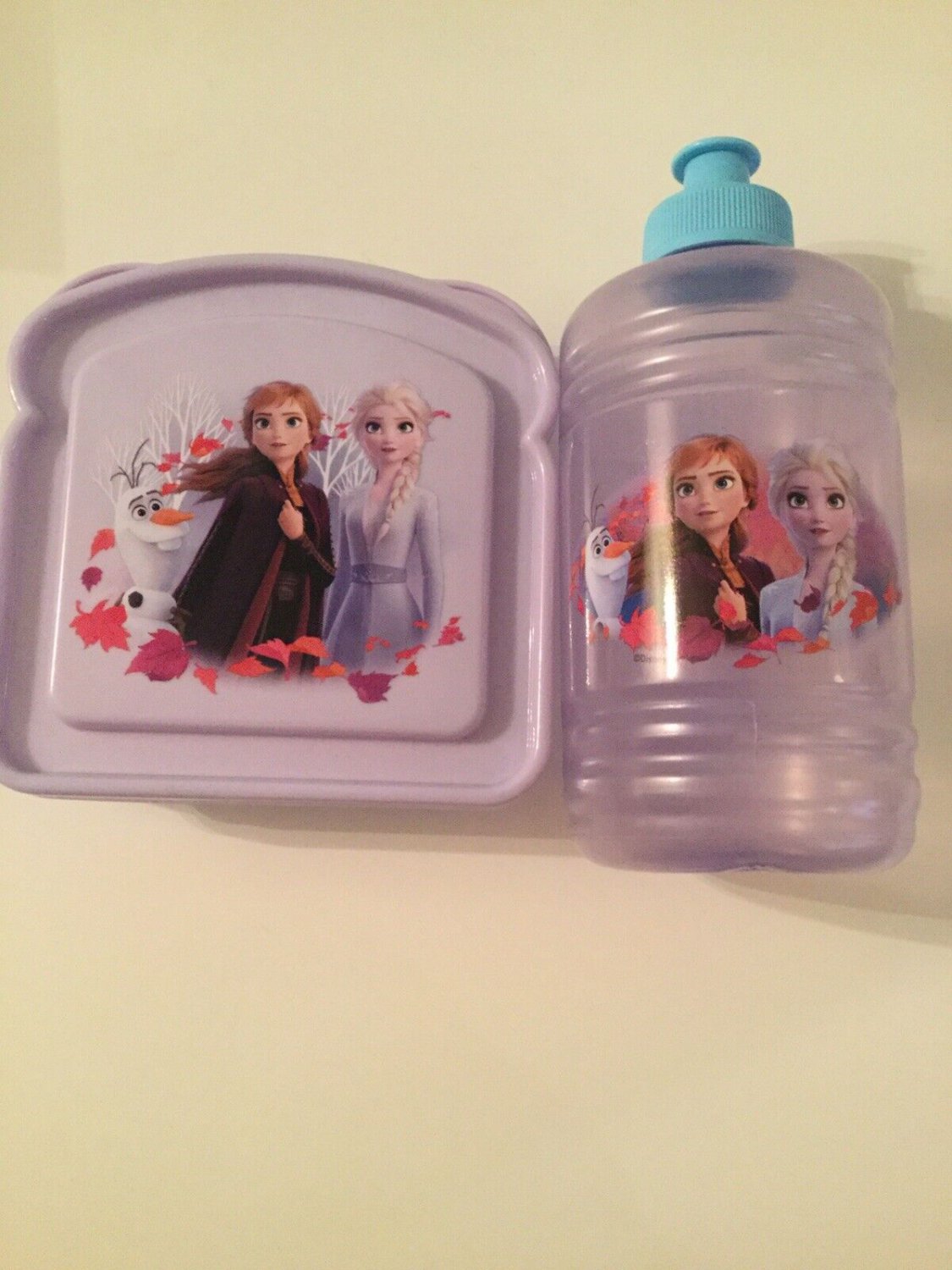 Disney Frozen sandwich box drinking bottle 2 piece set plastic purple blue