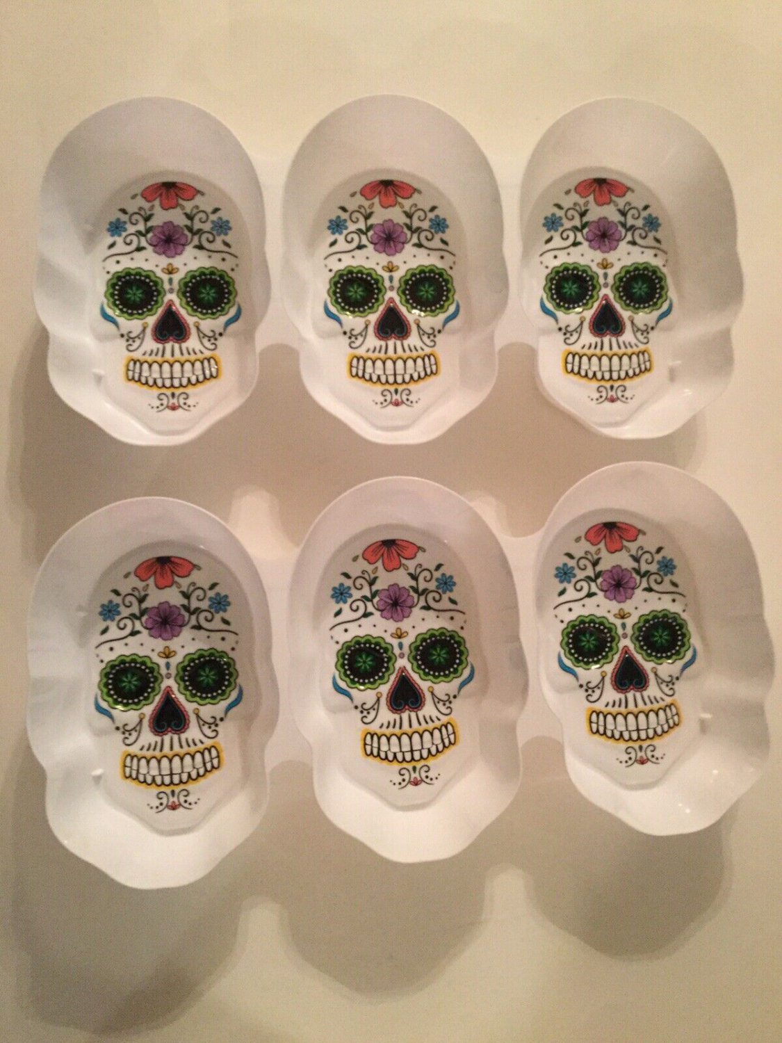 Halloween 2 pc serving tray Day of The Dead 3 section sugar skull skeleton white