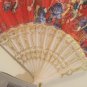 2 floral hand fans foldable cloth metallic 9 in plastic lot of 2