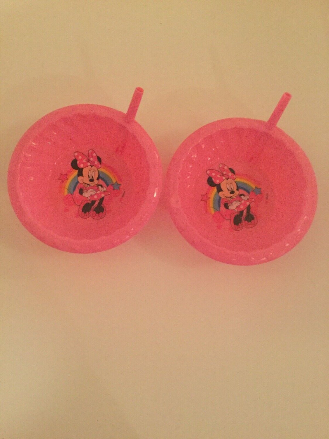 Minnie Mouse sip a bowl 2 pc Disney cereals straw Zac Designs 6 x 6 inch pink