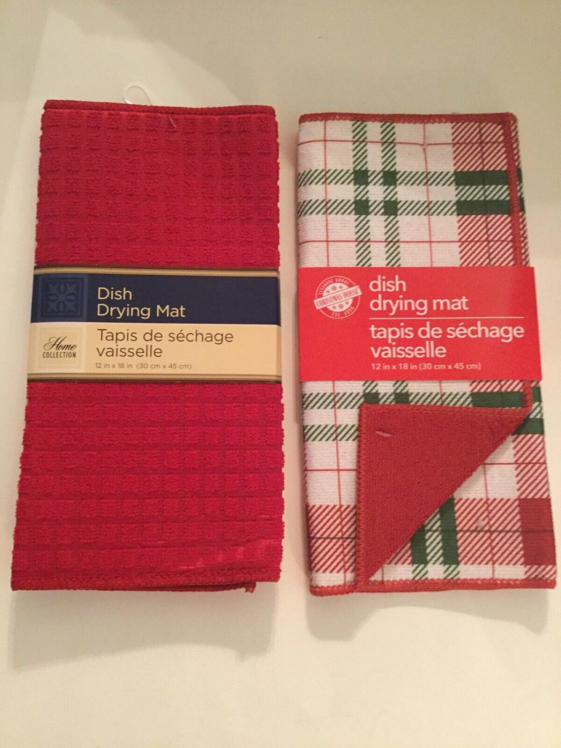 Winter kitchen 2 dish drying mat plaid Home Collection 12x18in red set holiday