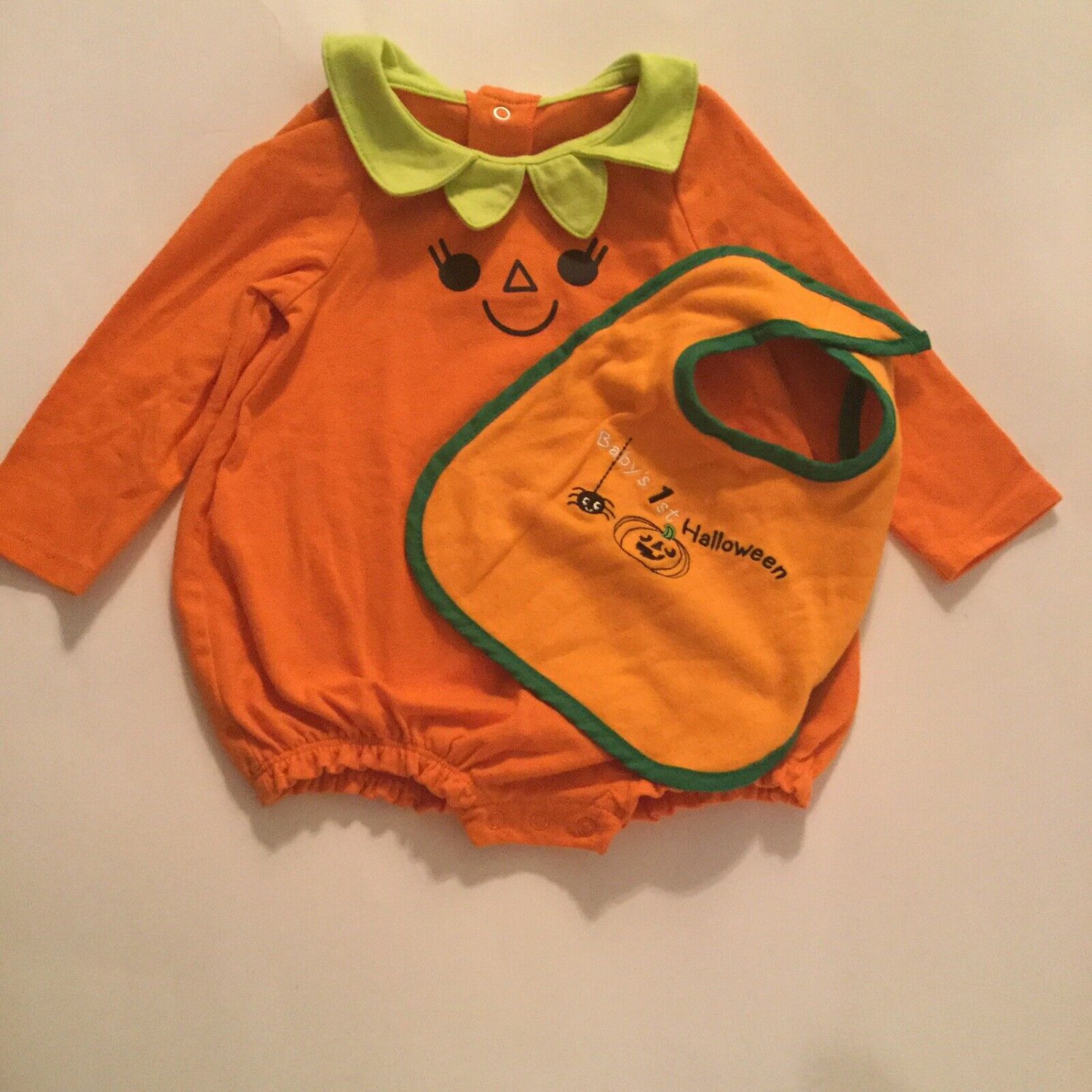 Halloween Size 6  9 mo  romper outfit pumpkin bib Cat and Jack 2 pc set orange