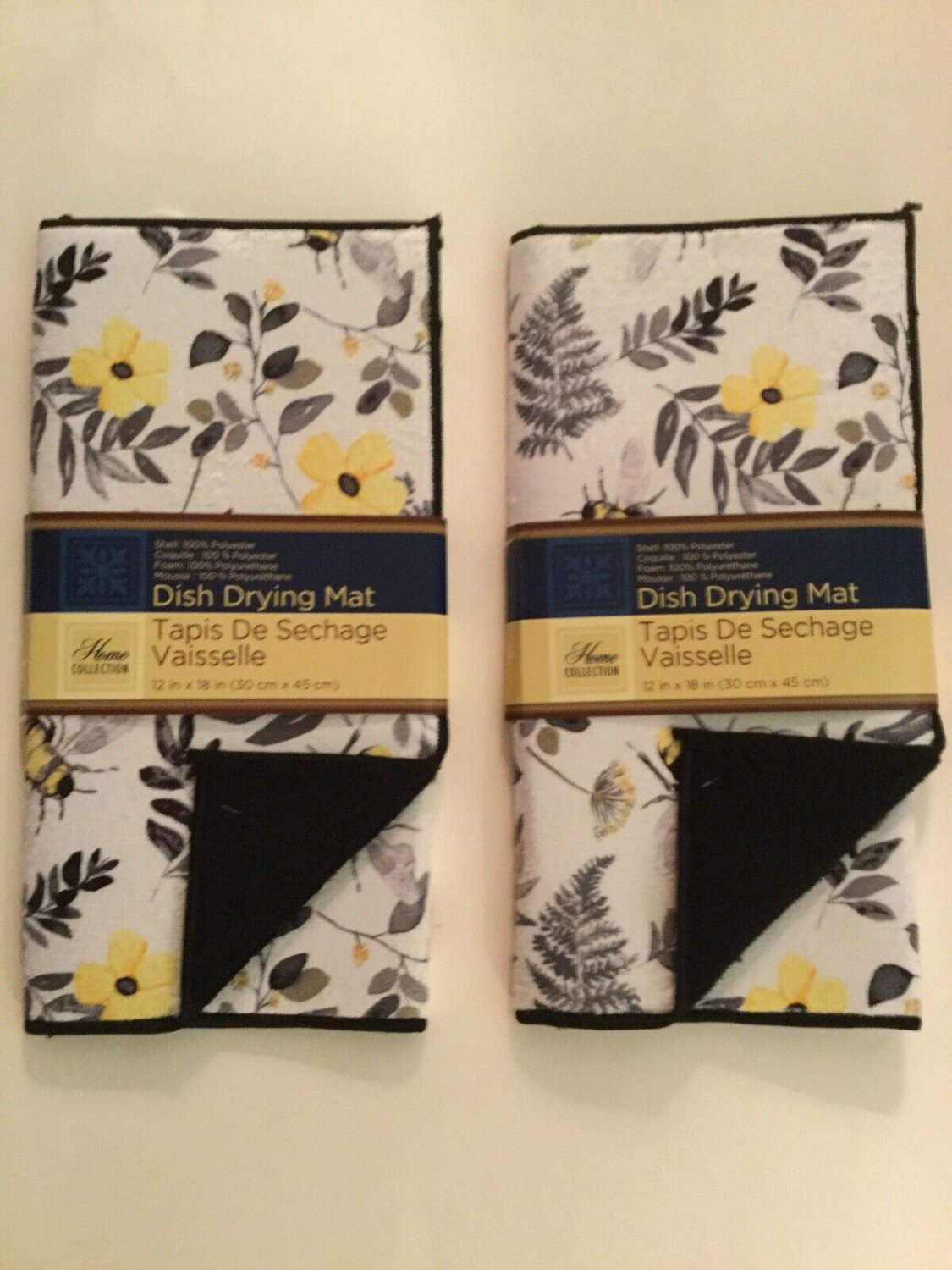 Summer dish drying mat kitchen floral bumblebee Home Collection 12x18 in 2 pc