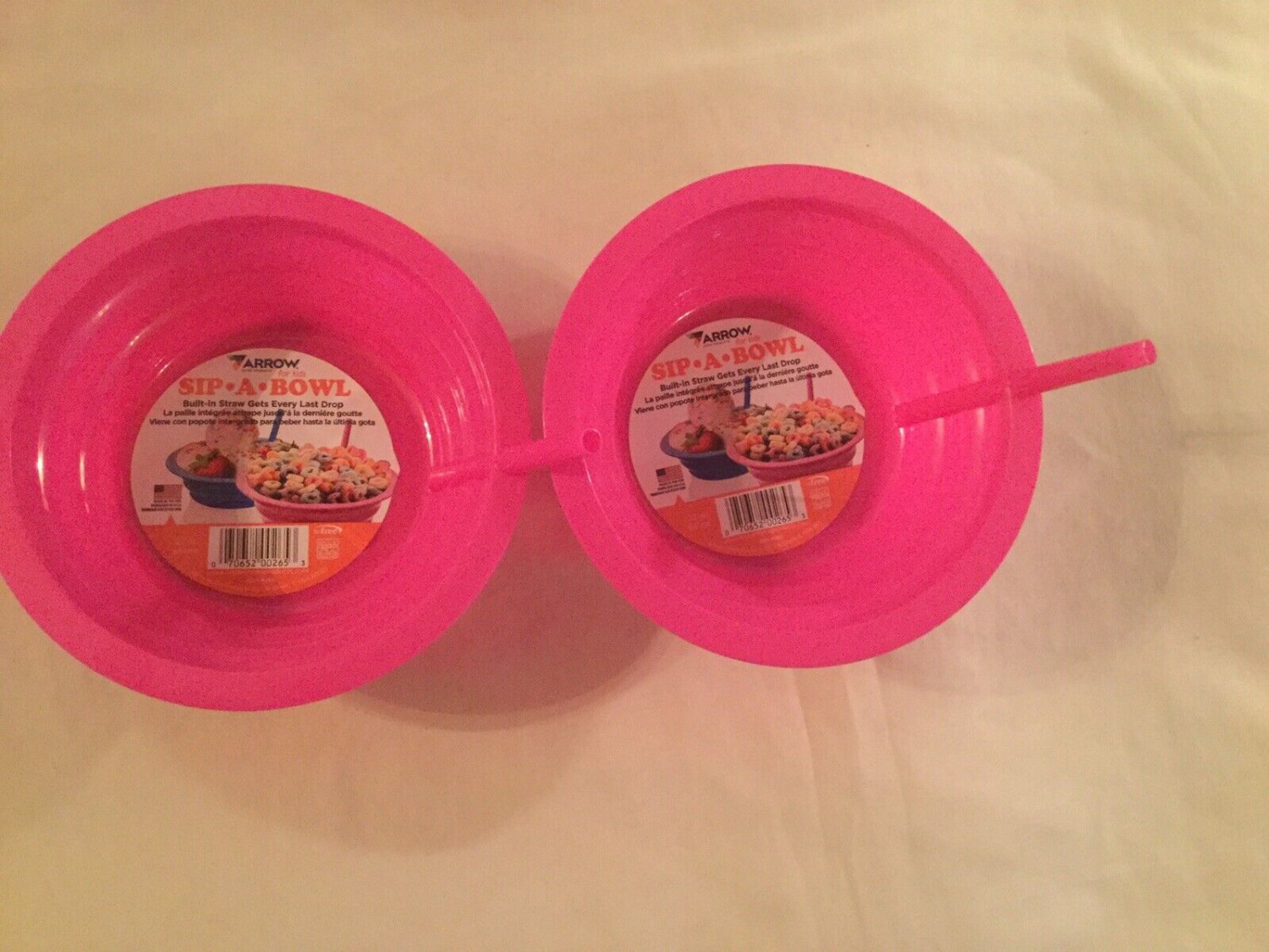 Arrow 2 piece Sip a bowl cereal straw plastic pink 22 ounce for kids