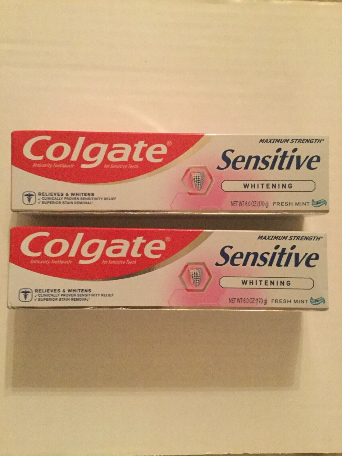 2 boxes Colgate toothpaste whitening sensitive mint gel 6 oz each total 12 oz