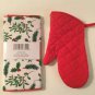 2 pc dish drying mat holly oven mitt tis the season Christmas House red