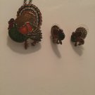 Thanksgiving turkey brooch pendant necklace pierced earrings charm set
