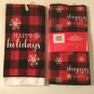 Winter snow flakes kitchen 2 pc towel holiday dish drying mat checked plaid red