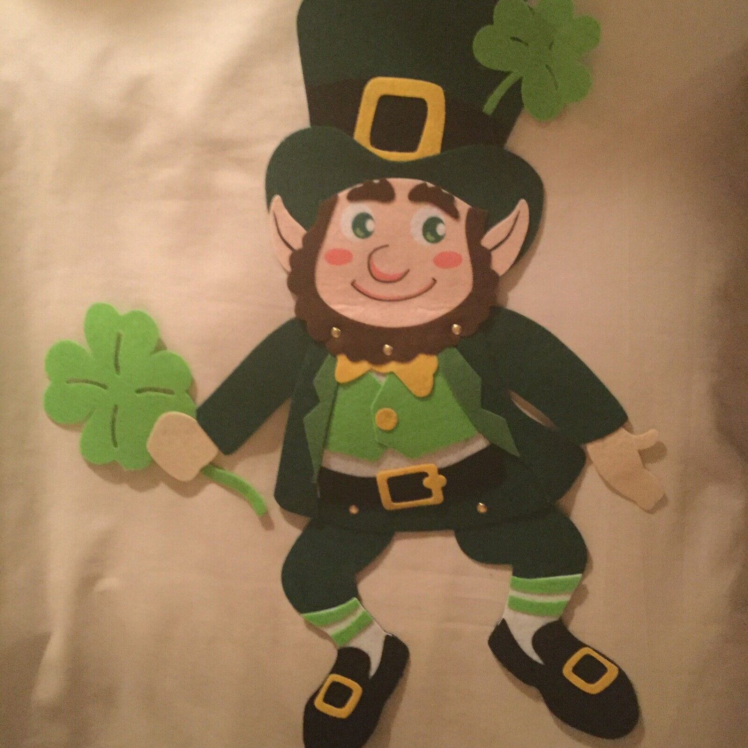 St Patricks Decor hanger door wall Leprechaun sign clover green