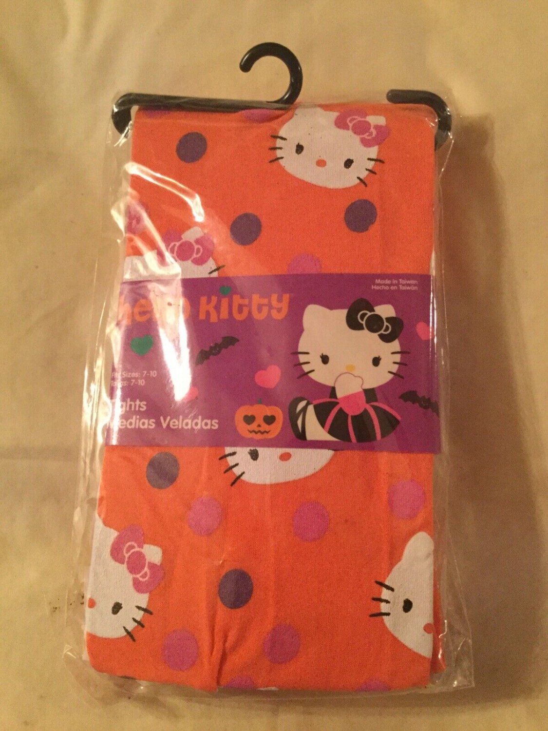 Halloween Size 7 10 Hello Kitty tights Sanrio orange polka dots stockings New