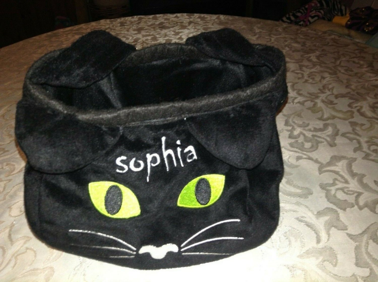 Halloween Chasing fireflies tote bag black cat kitty plush Sophia treat