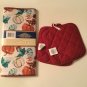 Thanksgiving 3 pc set dish drying mat pot holders foliage leaves pumpkins