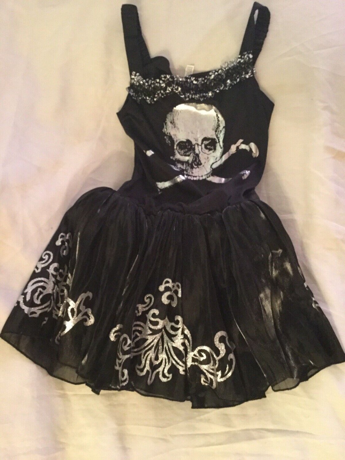 skeleton skull dress glitter tiered Costume USA black