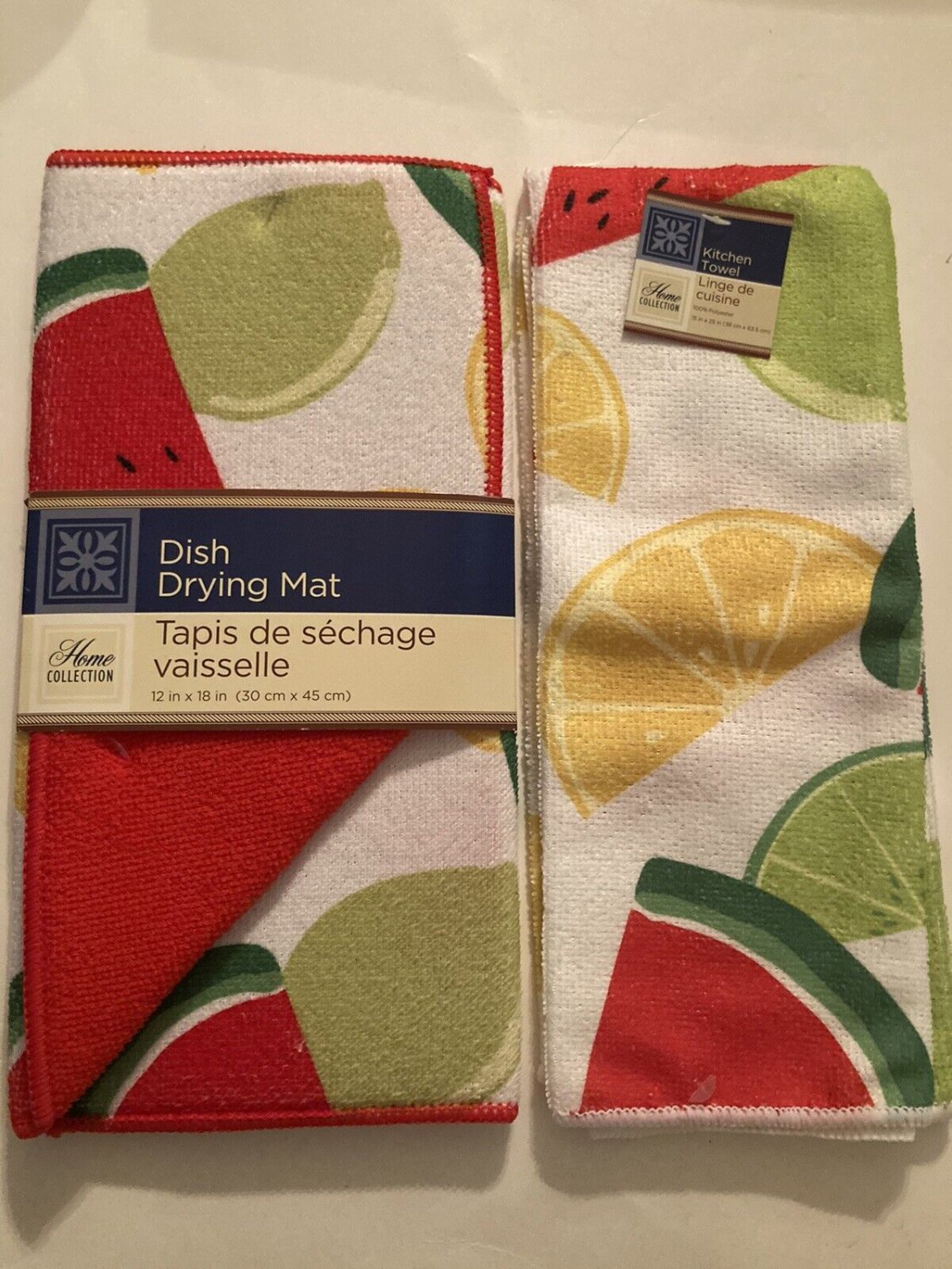Valentines Day dish drying mat kitchen towel watermelon lime fruits 2 pc set new