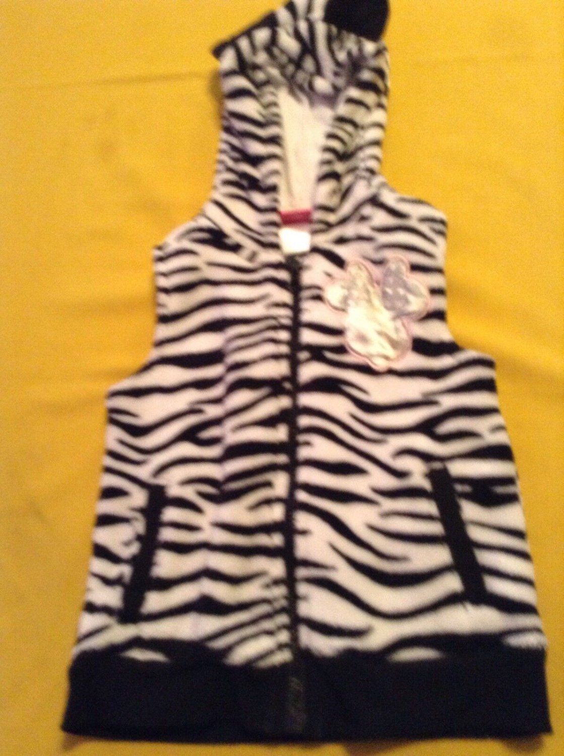 Disney vest Minnie Mouse jacket hoodie Size 6 zebra print faux fur