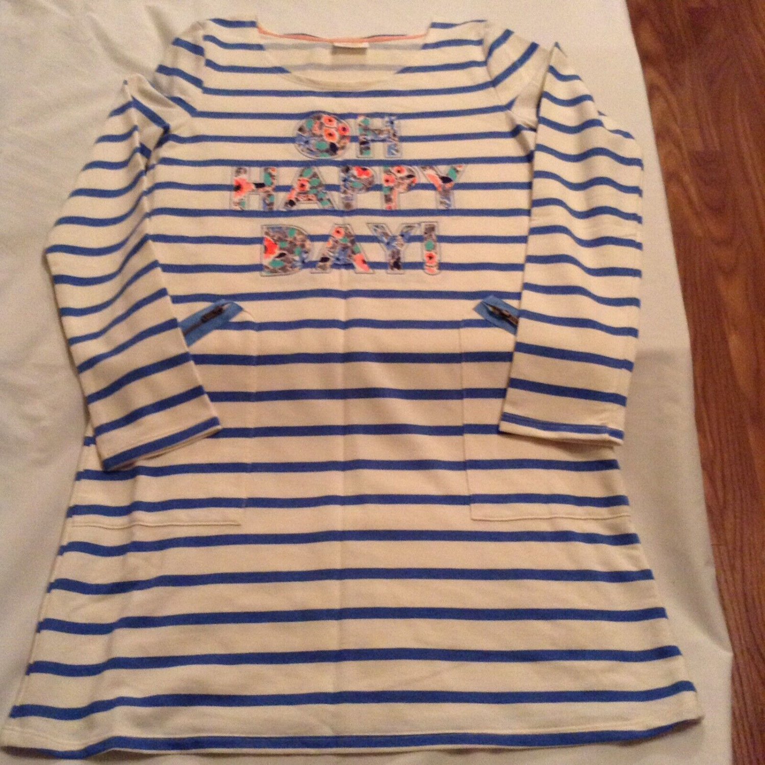 Cat & Jack dress Size 14 16 XL white blue stripes long sleeve