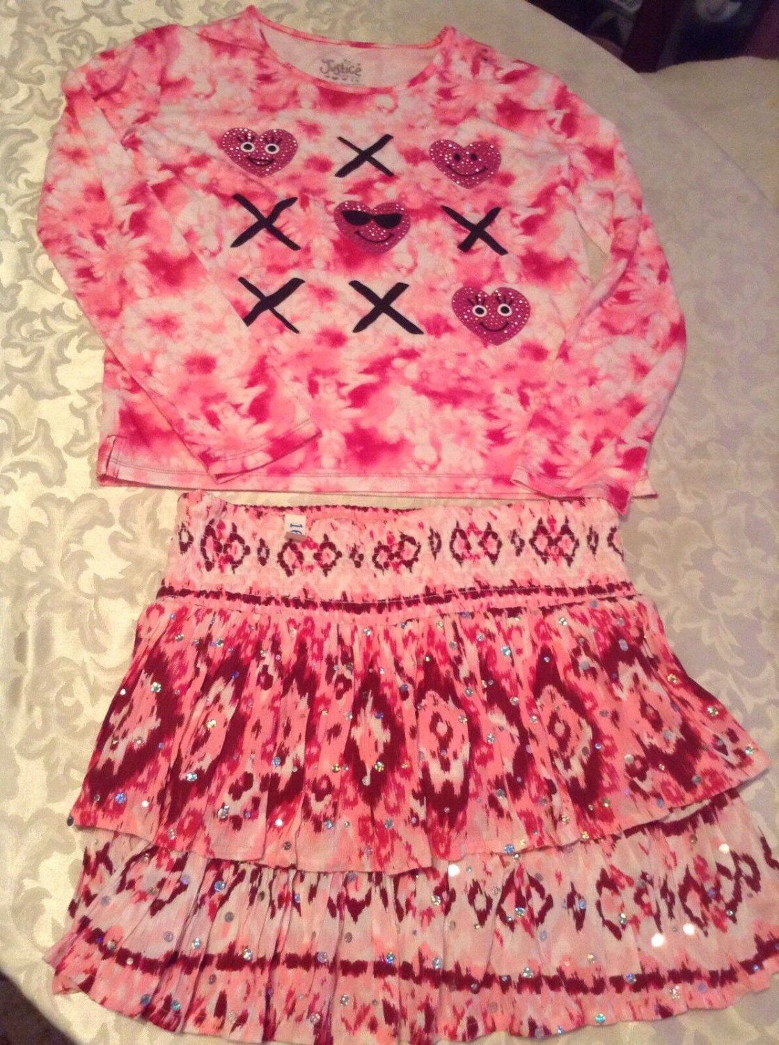 Justice skirt set Size 14 top Size 16 skirt 2 piece New
