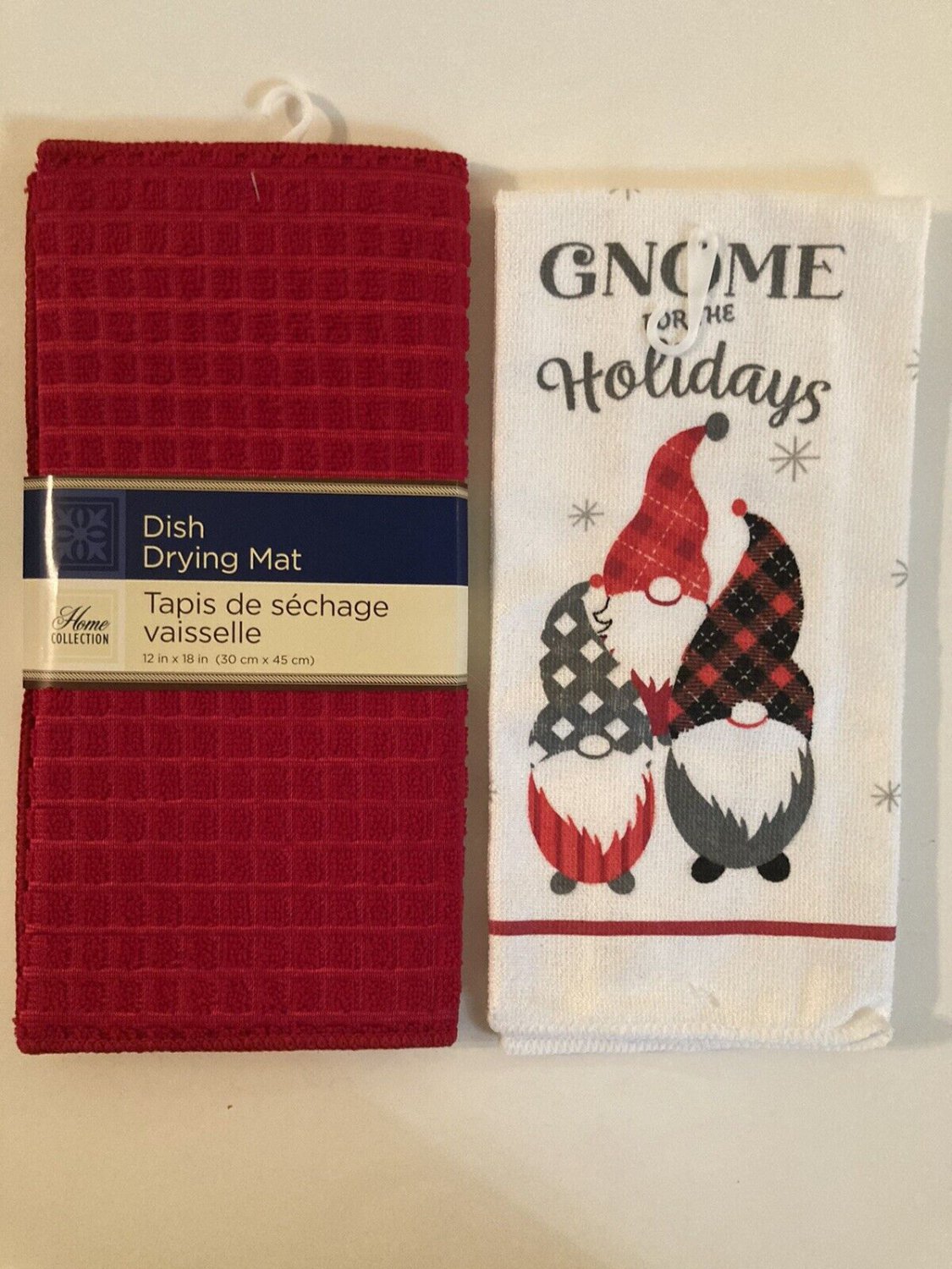 Winter kitchen Gnome for the holidays dish drying mat towel 2 pc set 15x25 in
