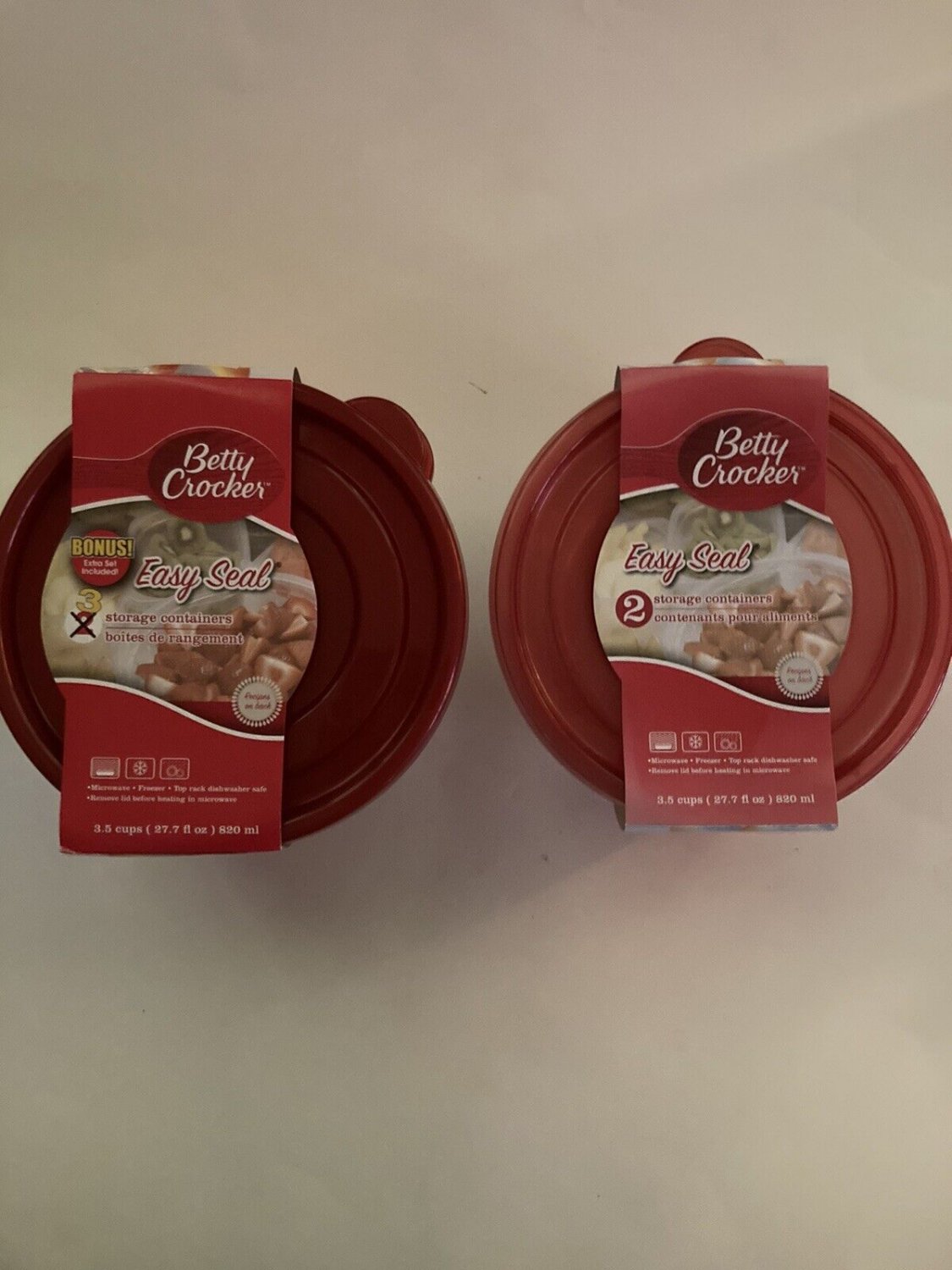 Betty Crocker storage containers easy seal 3.5 cups 2 sets total 5