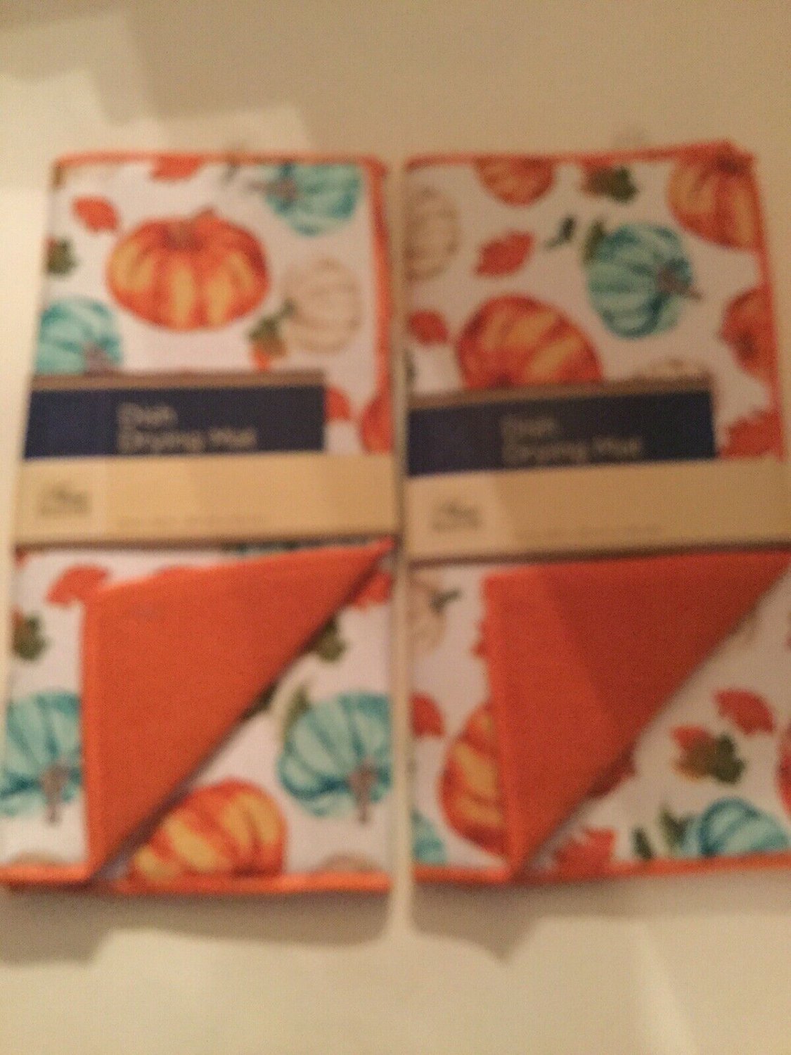 Winter kitchen set 2 pc dish drying mat pumpkins fall leaves 12x18 in orange