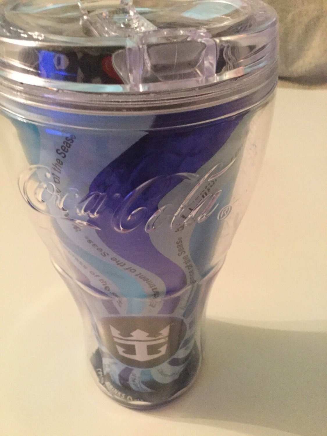 Whirley Drink Works tumbler Coca Cola travel insulated mug lid 16 oz blue stripe