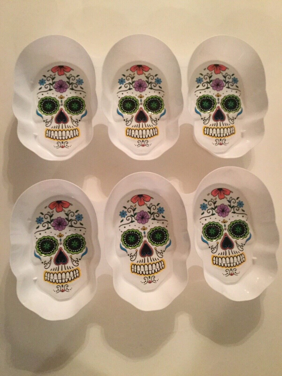 2 pc serving tray Day of The Dead 3 section sugar skull skeleton white
