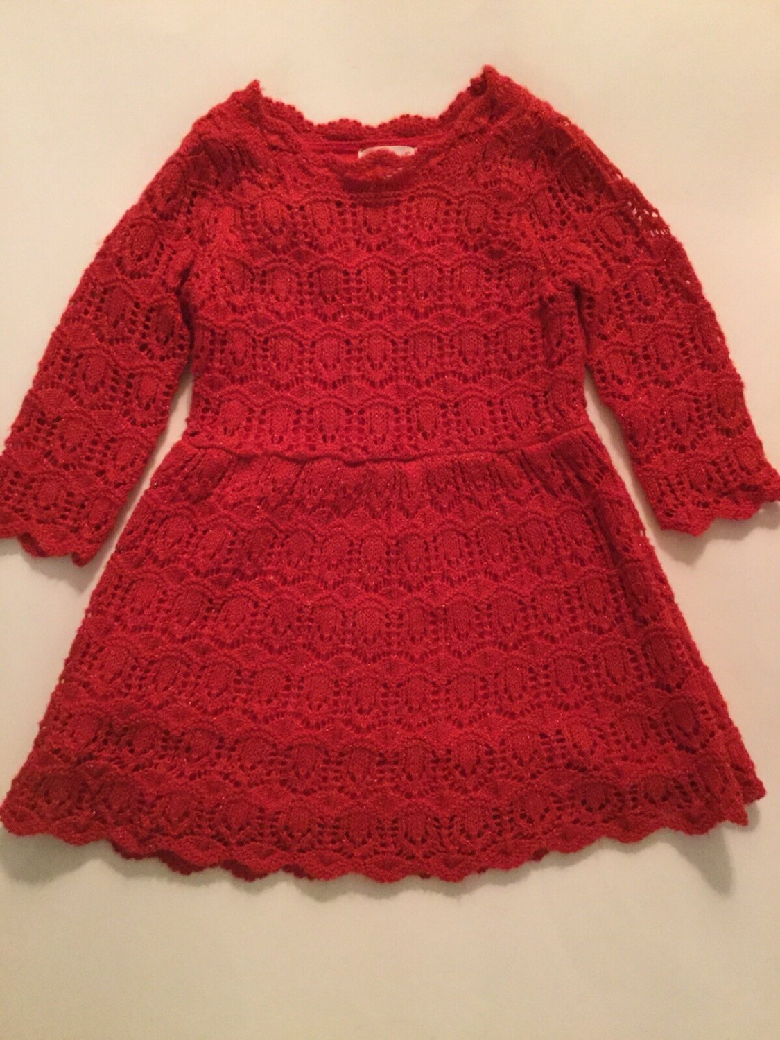 Valentines Day Size 2T Cat & Jack dress sweater crochet holiday long sleeve red