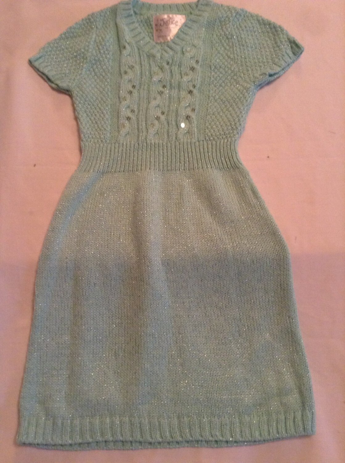 Size 7 Justice sweater dress sequin metallic green Girls