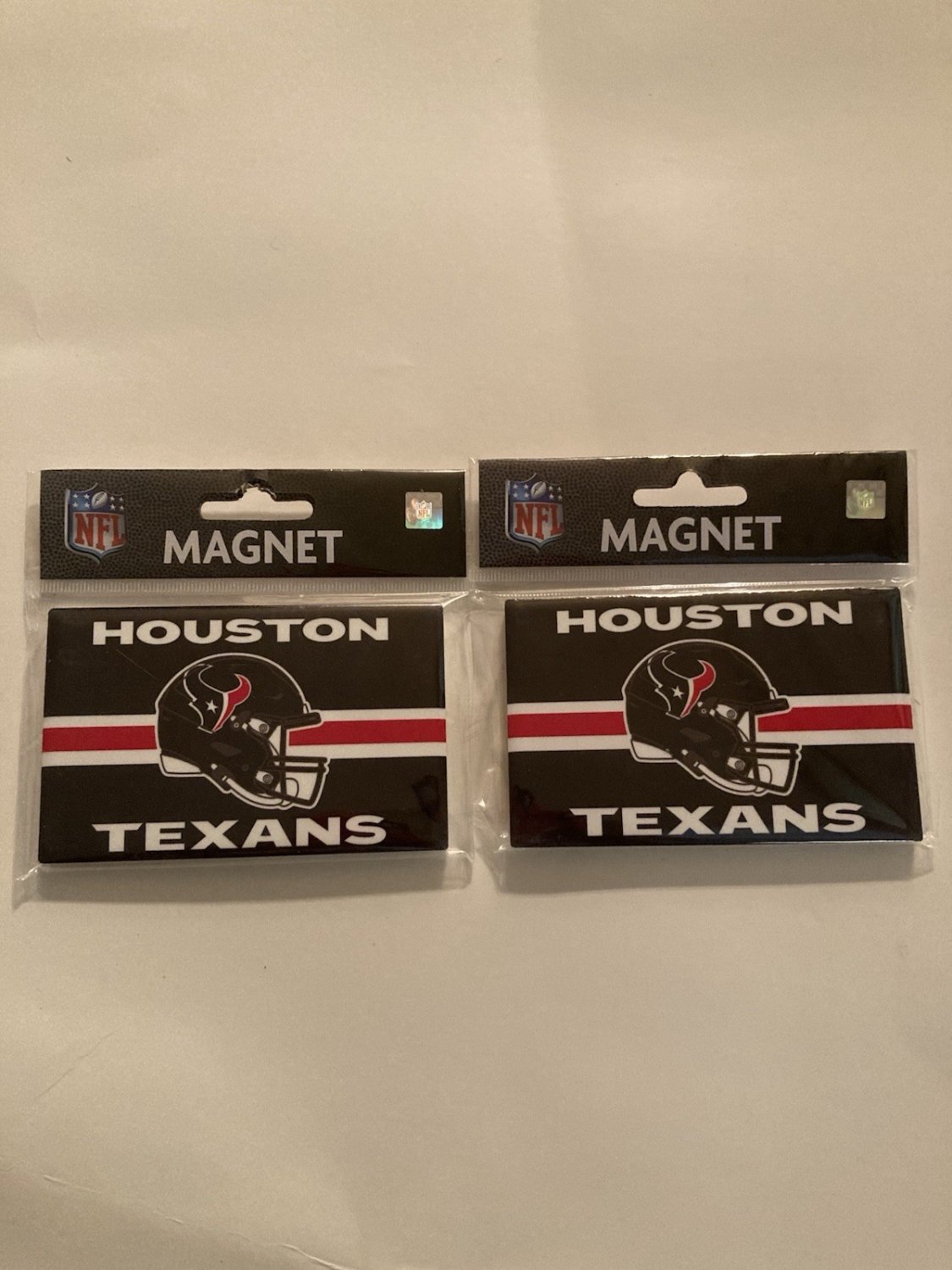 NFL Houston Texans ceramic magnet logo 2pc set MRL Sports 4 x 2.5 inch blue new