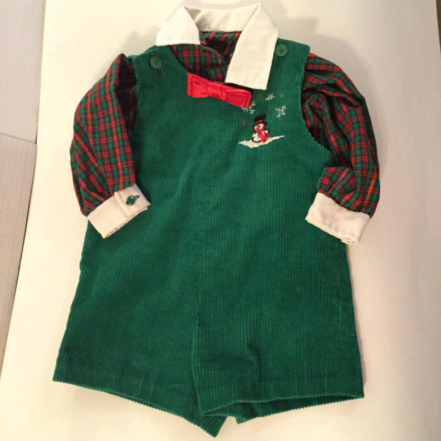 St Patricks Day Size 18 mo 2 pc Jon Jon corduroy romper shirt outfit set green