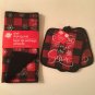 Winter kitchen 3 pc dish drying mat snowflakes pot holders plaid checked red