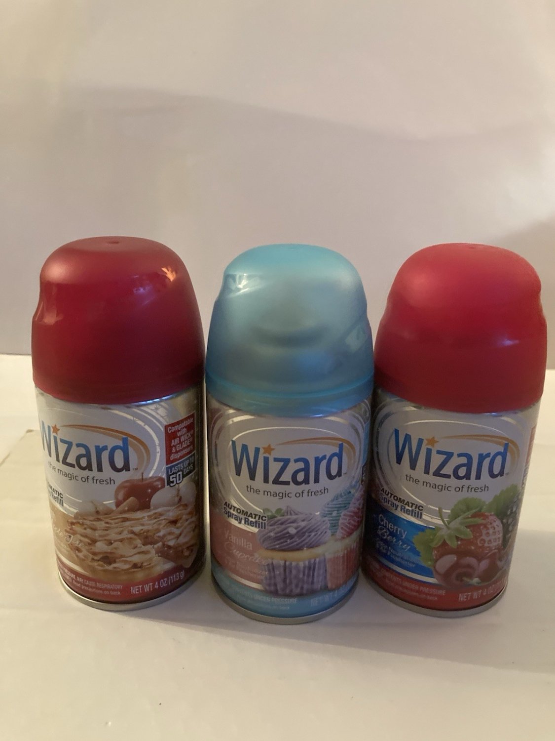 3 Wizard automatic spray refill variety apple pie vanilla cupcakes cherry berry