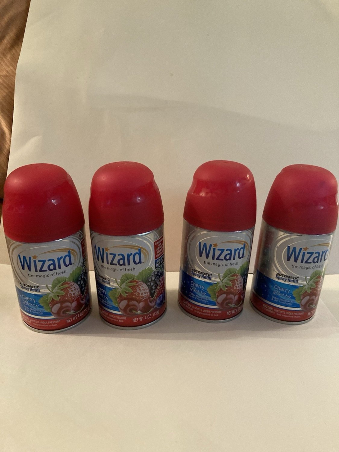 4 Wizard automatic spray refills cherry berry air freshener neutralize fit Glade