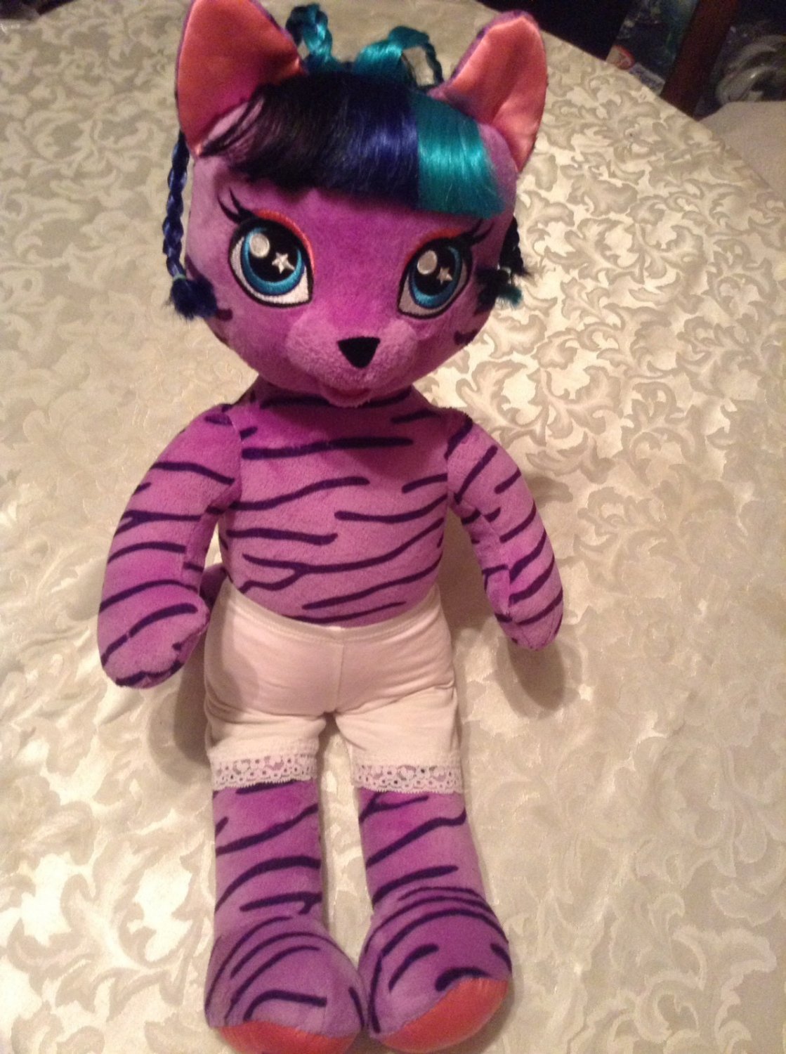 Valentines Day Build A Bear tiger Honey Girls Teegan 21 in purple plush outfit