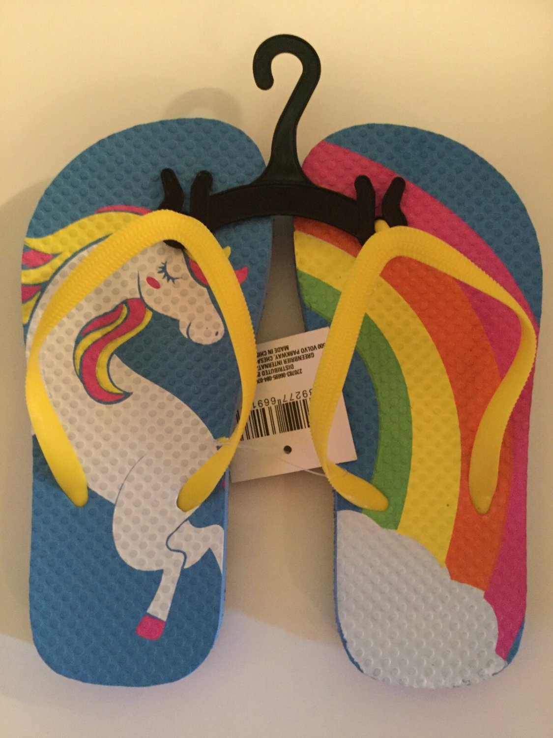 unicorn flip flops Size 13  1 medium rainbow sandals shoes multicolor