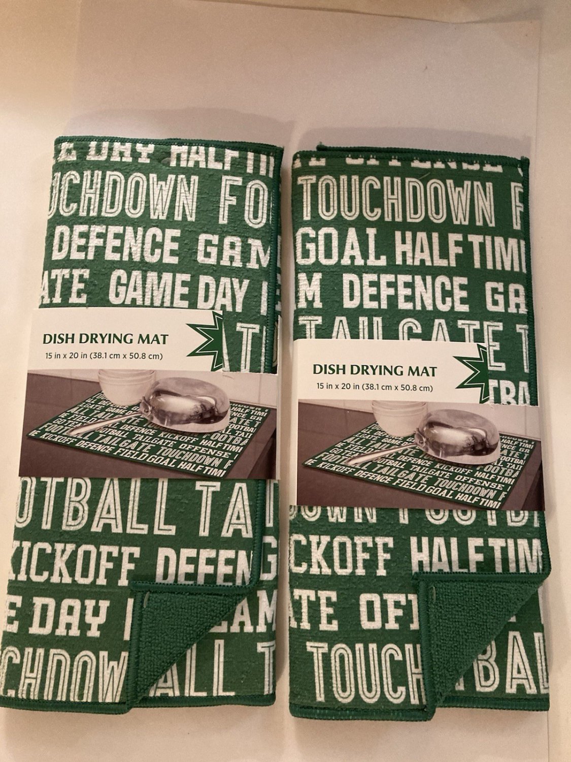 Football kitchen dish drying mats NFL 2 pc set reversible touchdown green white