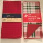 Winter kitchen 2 pc dish drying mat plaid set 12x18in red