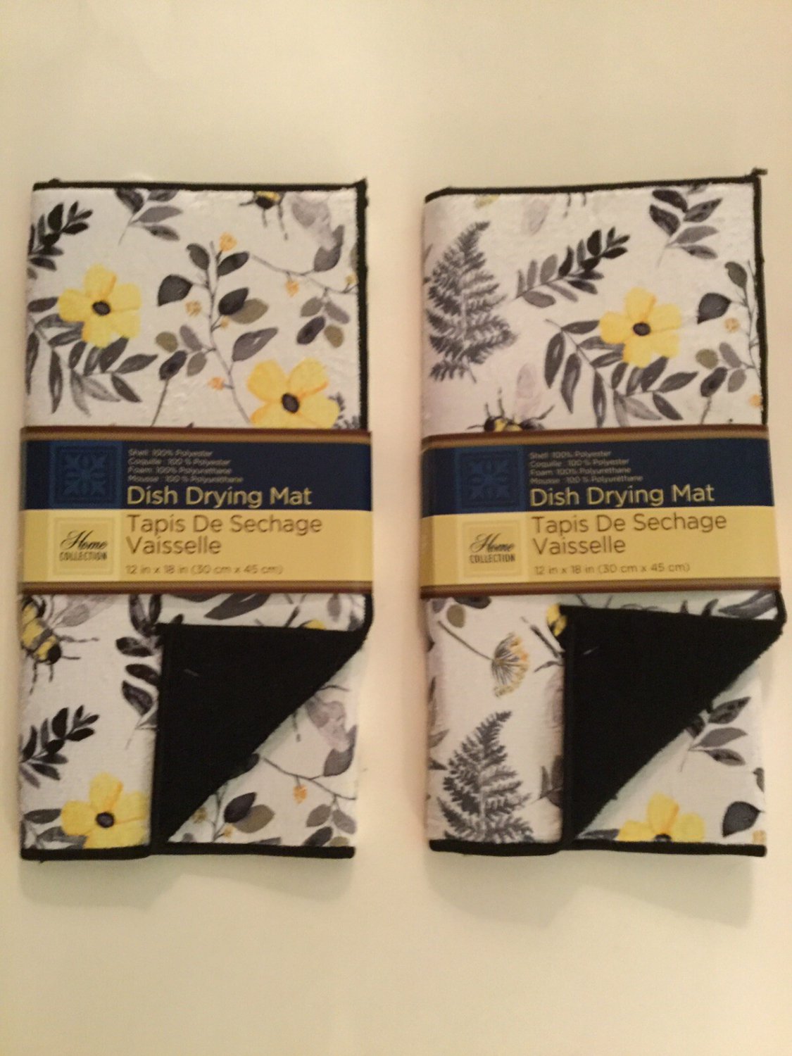 Winter kitchen floral dish drying mat bumblebee 12x18 in 2 pc foliage
