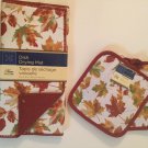 Winter autumn kitchen dish drying mat pot holder leaves Home Collection 3pc set