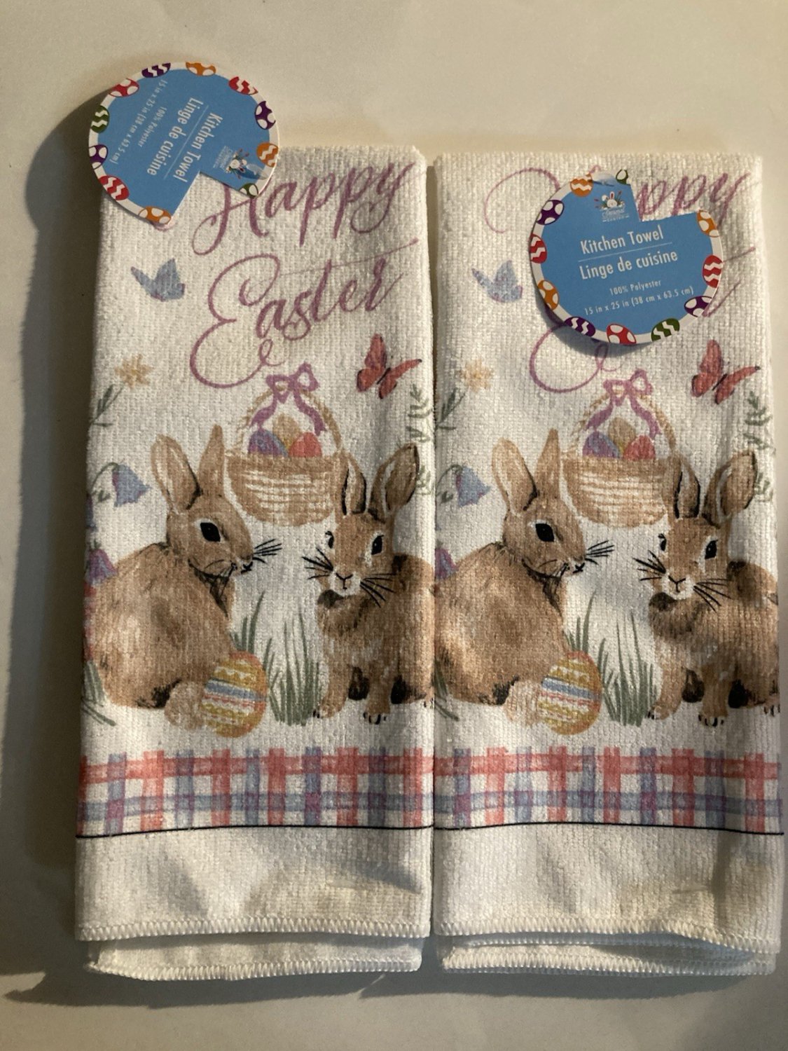 Easter kitchen towels 2 pc set bunny eggs basket Seasonal Collection