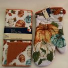 Winter kitchen 2 pc set dish drying mat oven mitt pumpkins foliage
