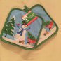 Winter 4 piece kitchen set Christmas towels snowman pot holder microfiber