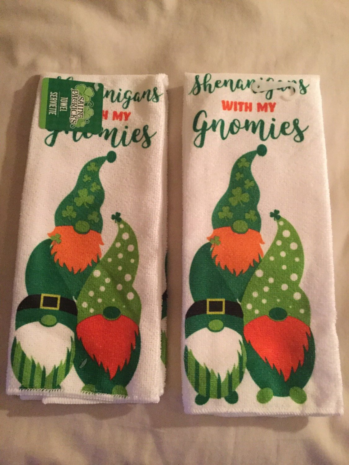 St Patricks Day towels shenanigans with my gnomies 2 pc set 15x25 in