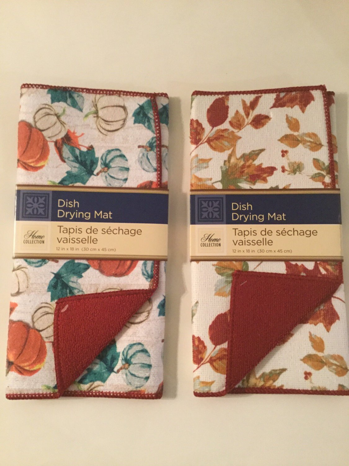 Winter kitchen set 2 pc dish drying mat pumpkins leaves acorns 12x18in