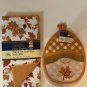 Winter kitchen dish drying mat pot mitt holder fall set 2 pc leaves orange